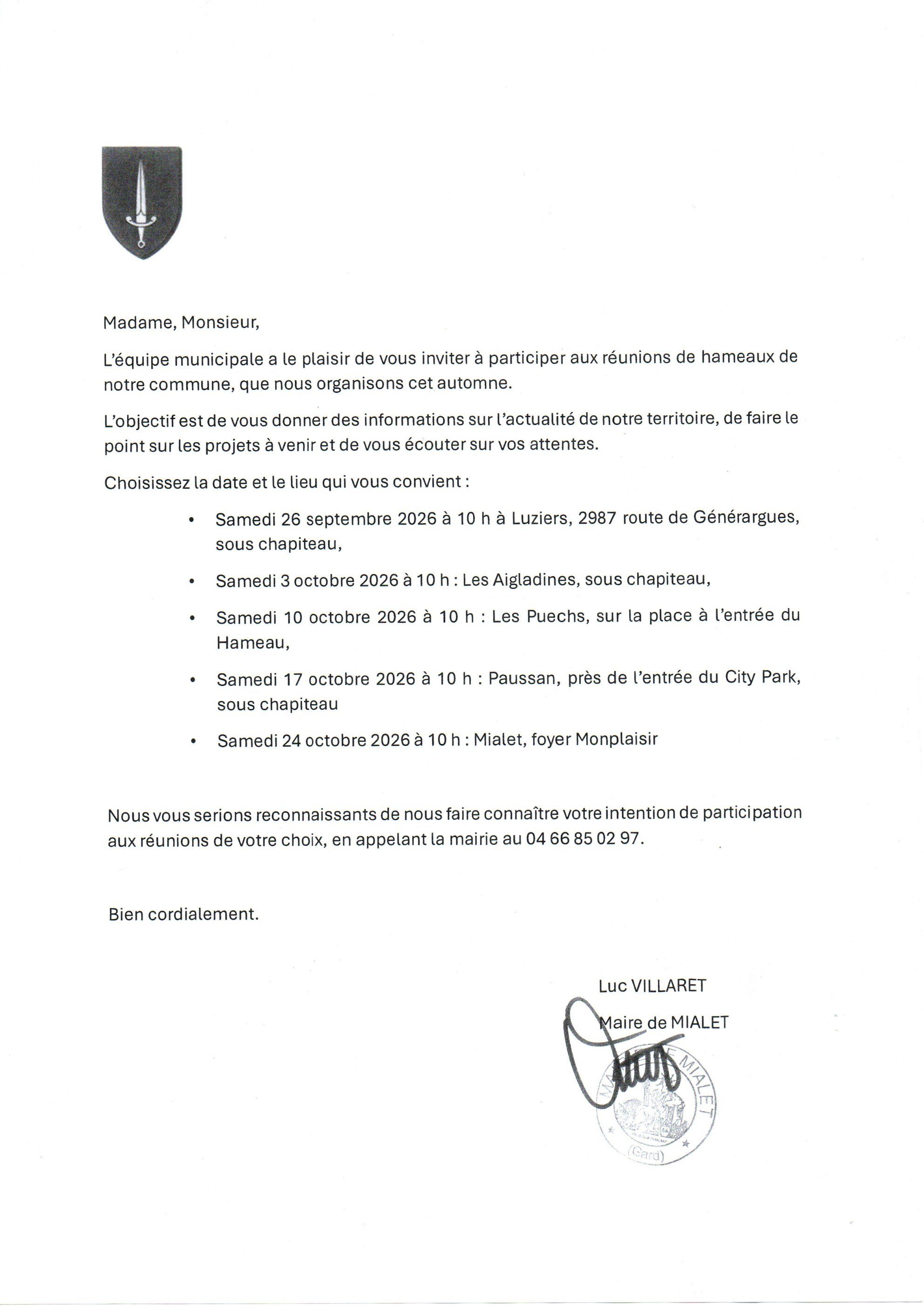 Programme des reunions